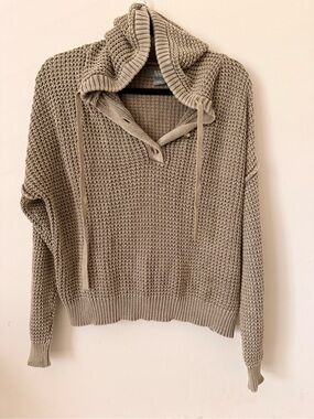 Others Follow Taupe Waffle-Knit Hooded Sweater